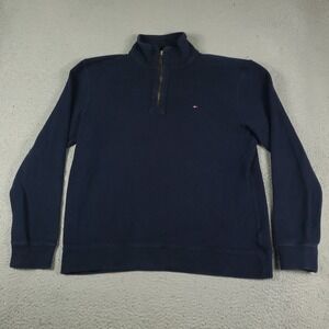 Tommy Hilfiger Sweater Mens Size Large Blue Casual 1/4 Zip Pullover Sweatshirt *